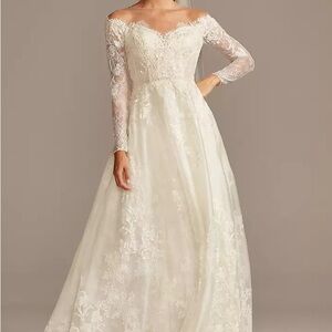 Oleg Cassini Cream Long Sleeve Sweetheart Bridal Gown